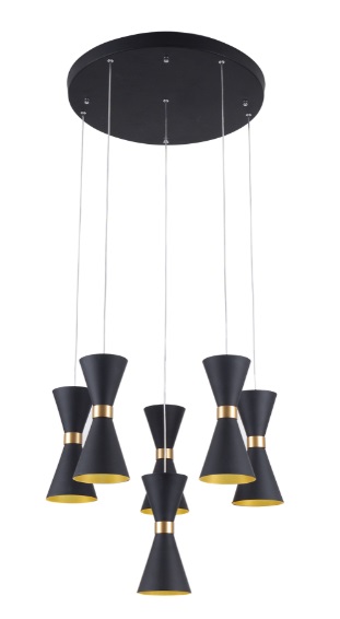 CORNET P0331 Pendelleuchte 6-flammig LED, Ø: 50 cm, Korpus: Schwarz + Gold