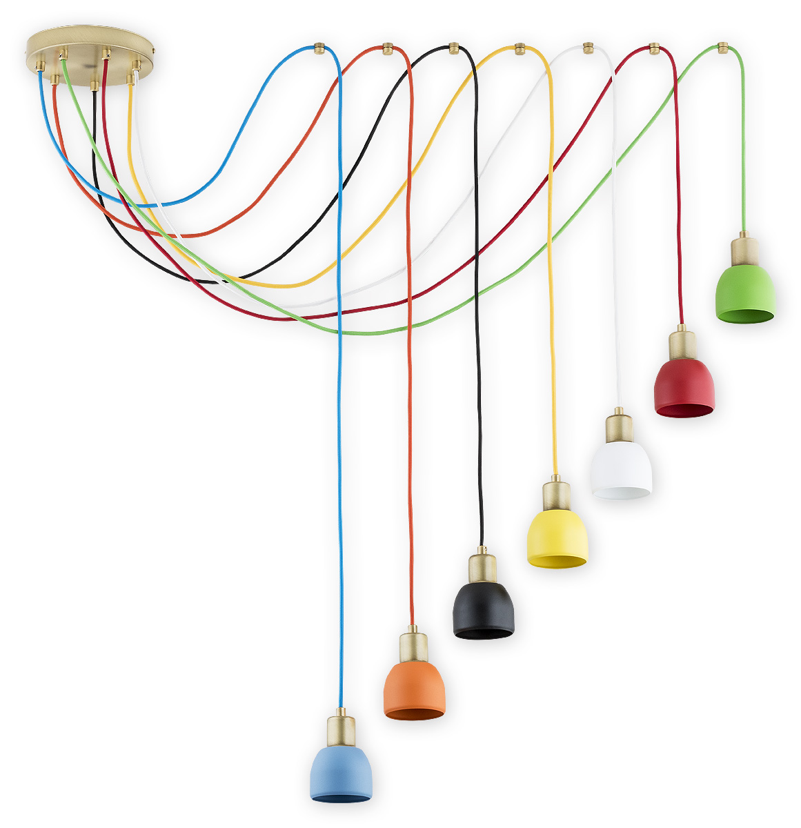 PIU PAT Pendelleuchte 7-flammig, Korpus: Patina, Lampenschirm: Gemischtfarbig