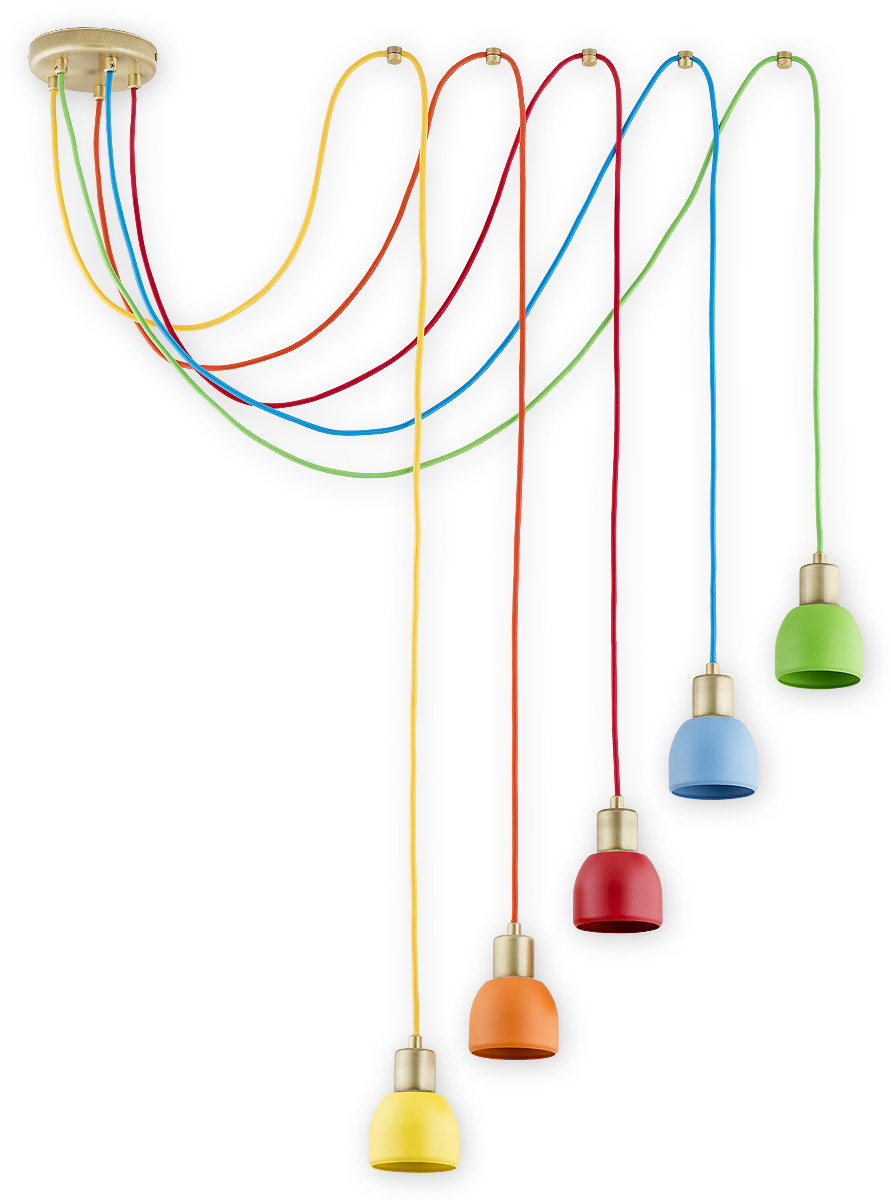 PIU PAT Pendelleuchte 5-flammig, Korpus: Patina, Lampenschirm: Gemischtfarbig